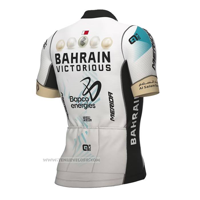 2023 Maillot Cyclisme Bahrain Victorious Blanc Manches Courtes et Cuissard